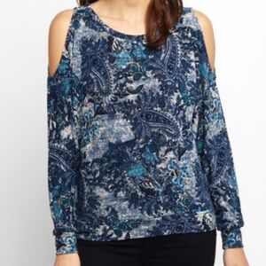 NEELY South Moon Under Cold Shoulder Paisley Snuggly Top EUC